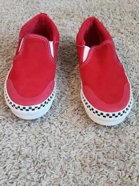 Vans Red Slip On Loafers With Checkered Edge